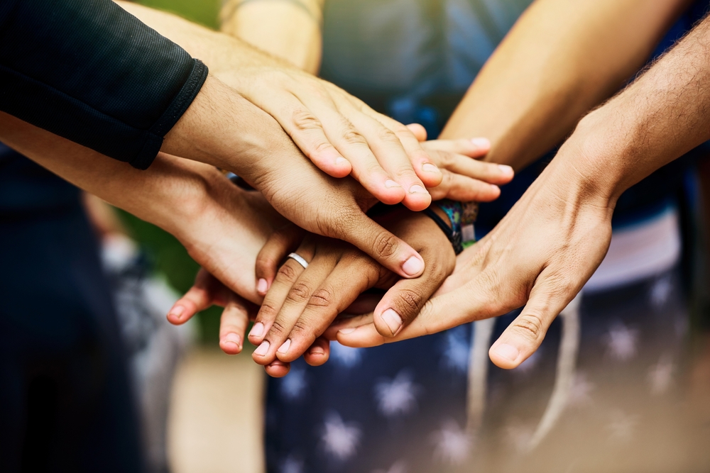 Teamwork,,Stack,Hands,And,People,Outdoor,For,Celebration,,Success,Or
